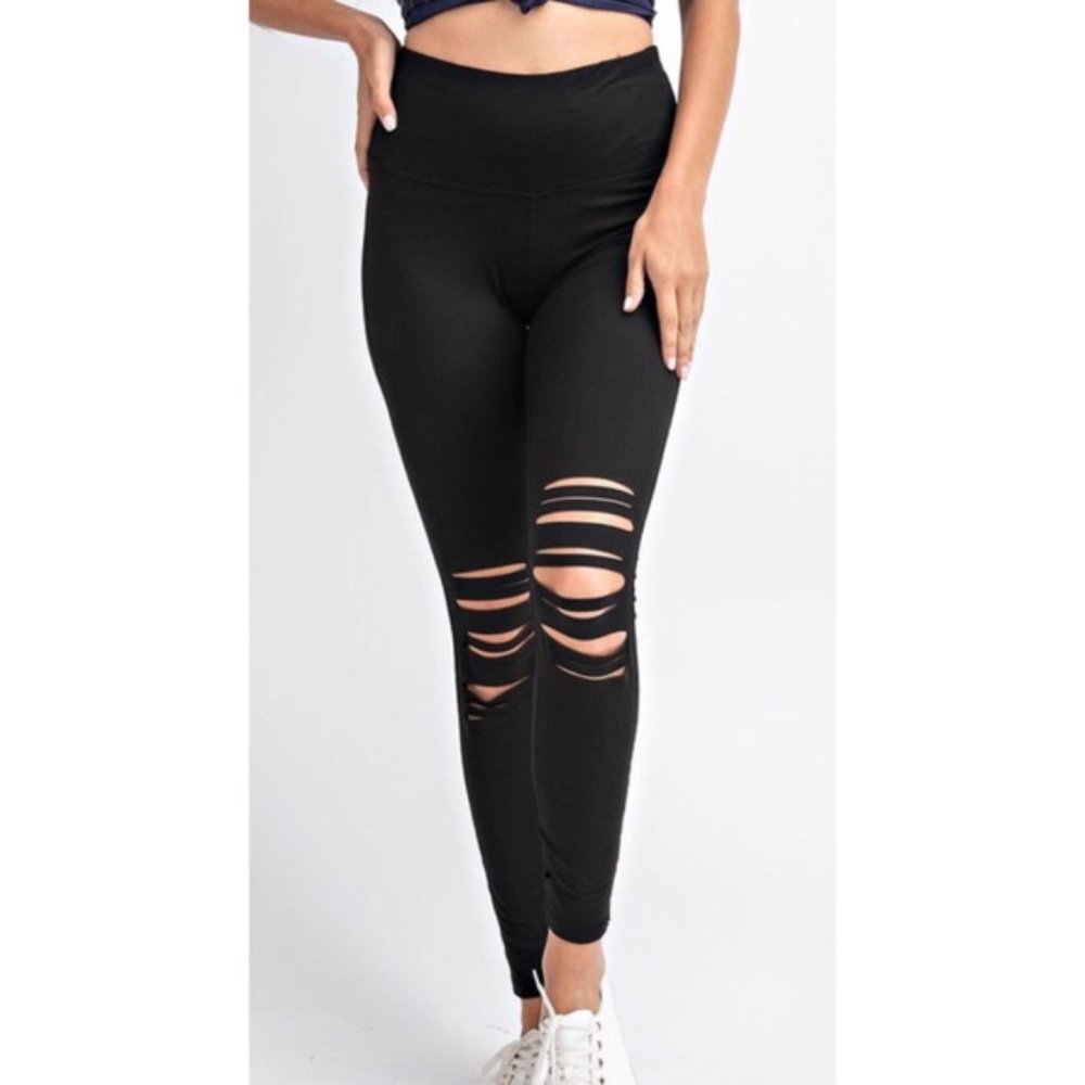 NWT Black High Waisted Laser Cutout Solid Leggings